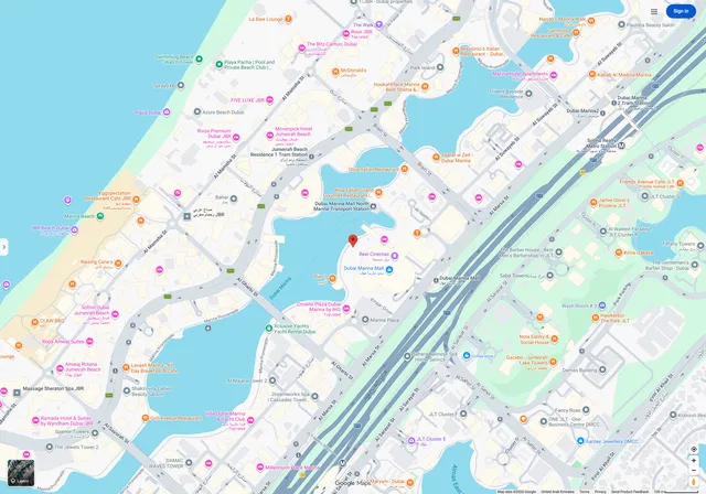 The private link open in a browser: a live map pin in Dubai Marina