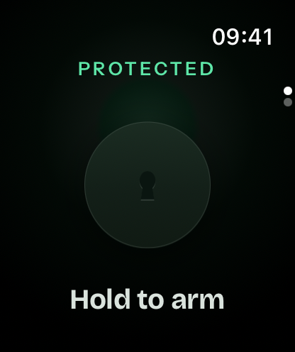 Apple Watch, ready: Protected, the disc, Hold to arm